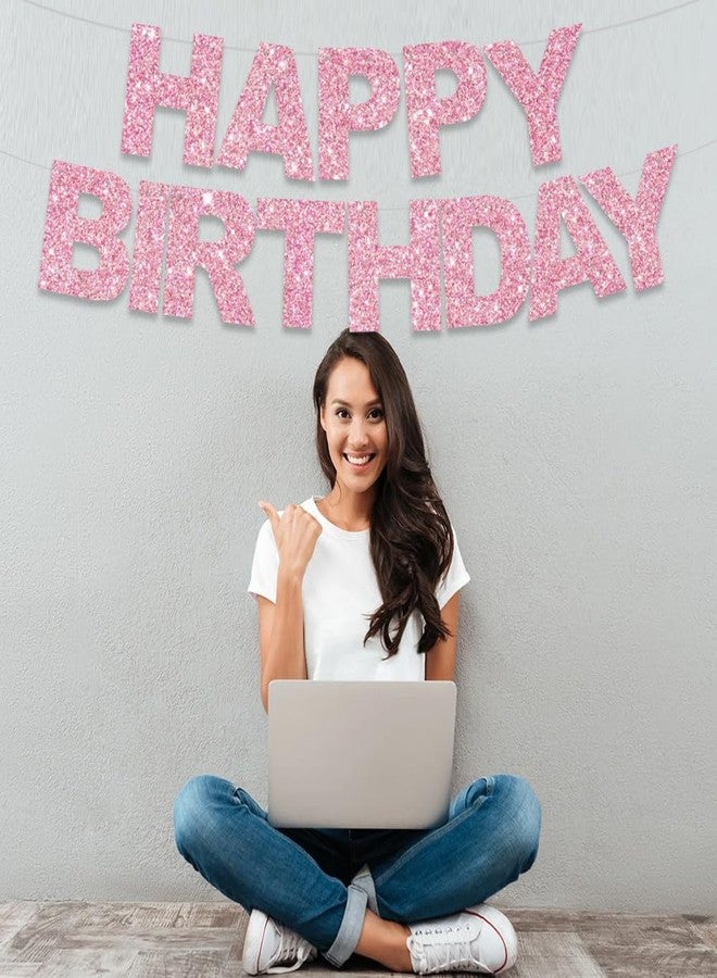 BEISHIDA Pink Happy Birthday Banner - Pre-Strung,No DIY Party Decorations - Happy Birthday Sign - Birthday Banner for Women, Kids - Backdrop - Image 4